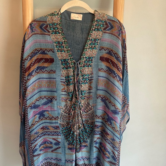 Camilla Franks Stitch of the Condor Blue Silk Lace up Mini Kaftan - Picture 2 of 7